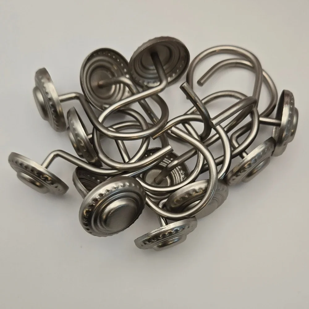 Shower‎ Curtain hooks Set of 12 Brushed Nickel Medallion Silver Metal